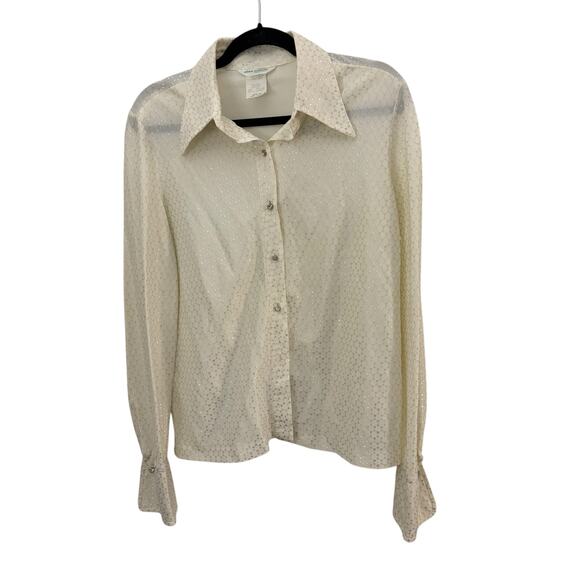 Alex Colman Vintage Blouse White Metallic Thread Rhinestone Buttons Tag=16 - Picture 1 of 8